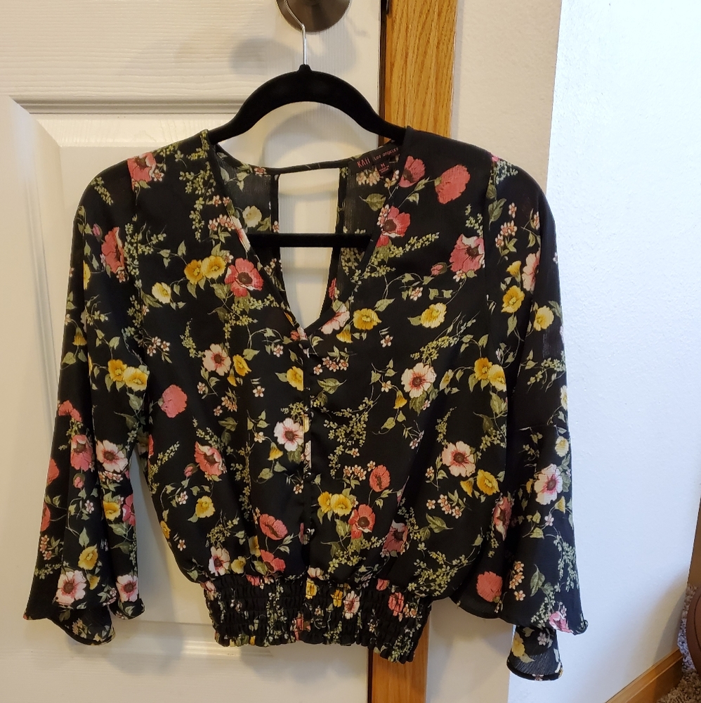 Black floral blouse